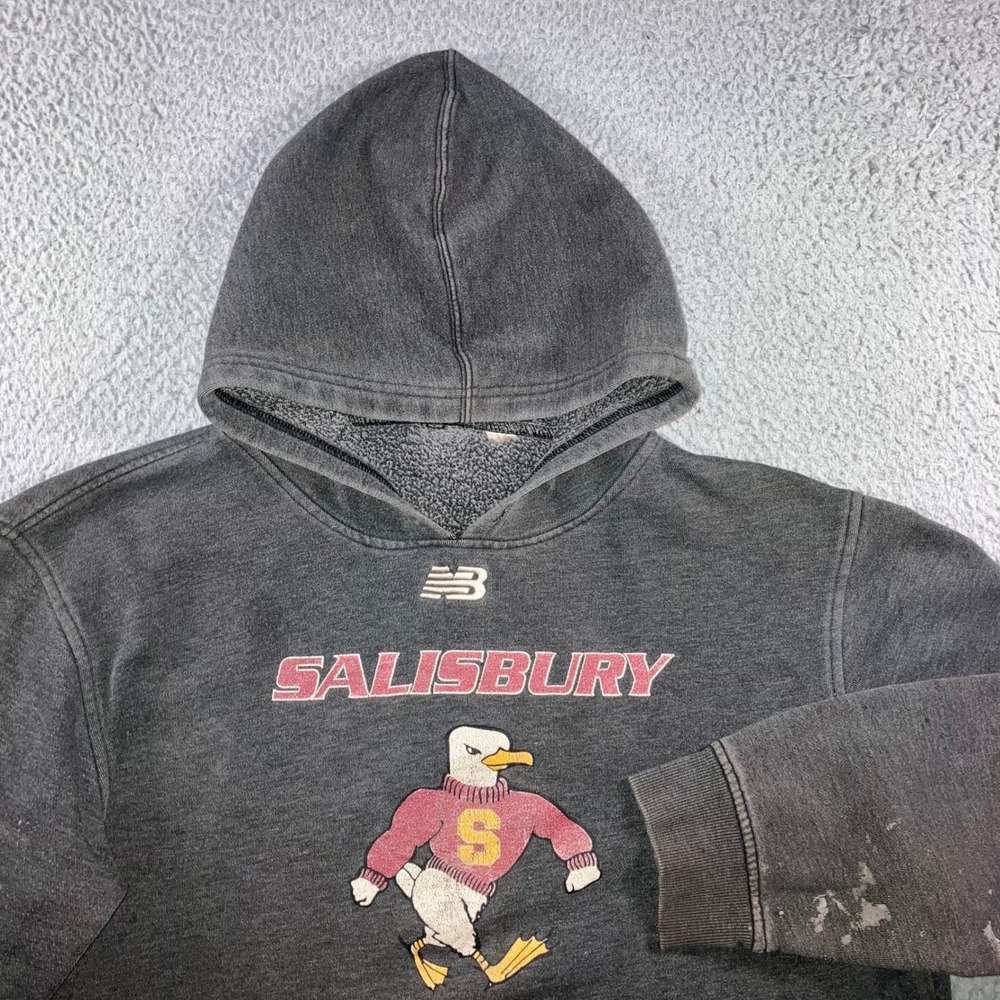 Vtg New Balance Salisbury University Sea Gulls Hoodie 2XL Gray Paint Thrashed